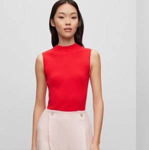 Hugo Boss Feskies Sleeveless Mock Neck Ribbed Structure Open Red